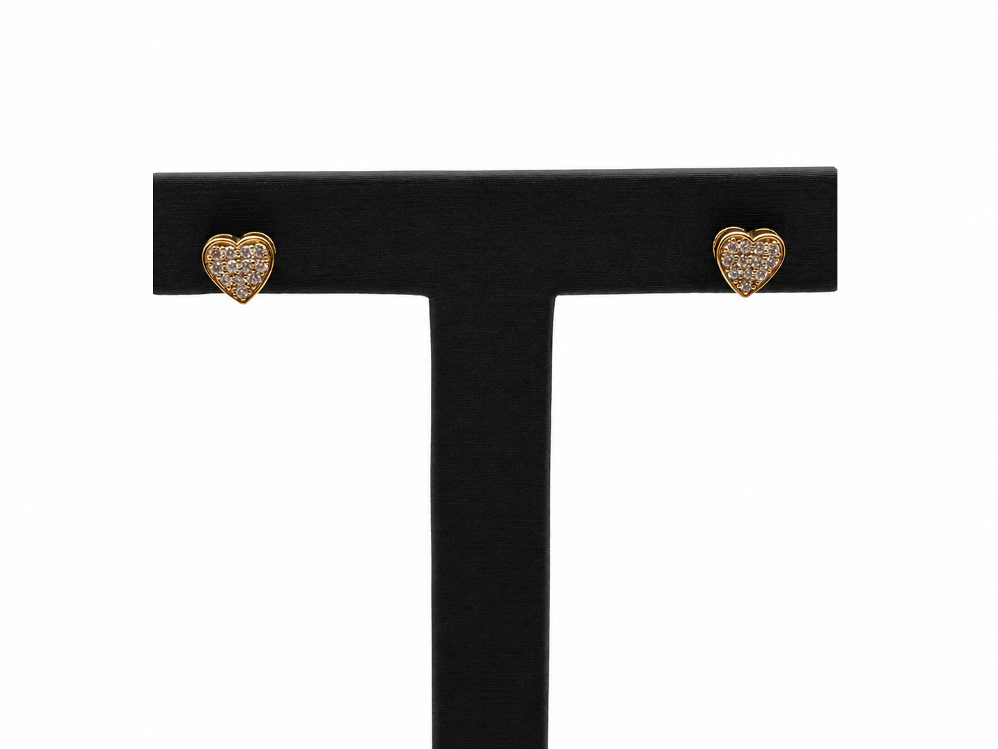 14k Yellow Gold and White Diamond Pave Set Heart Stud Earrings