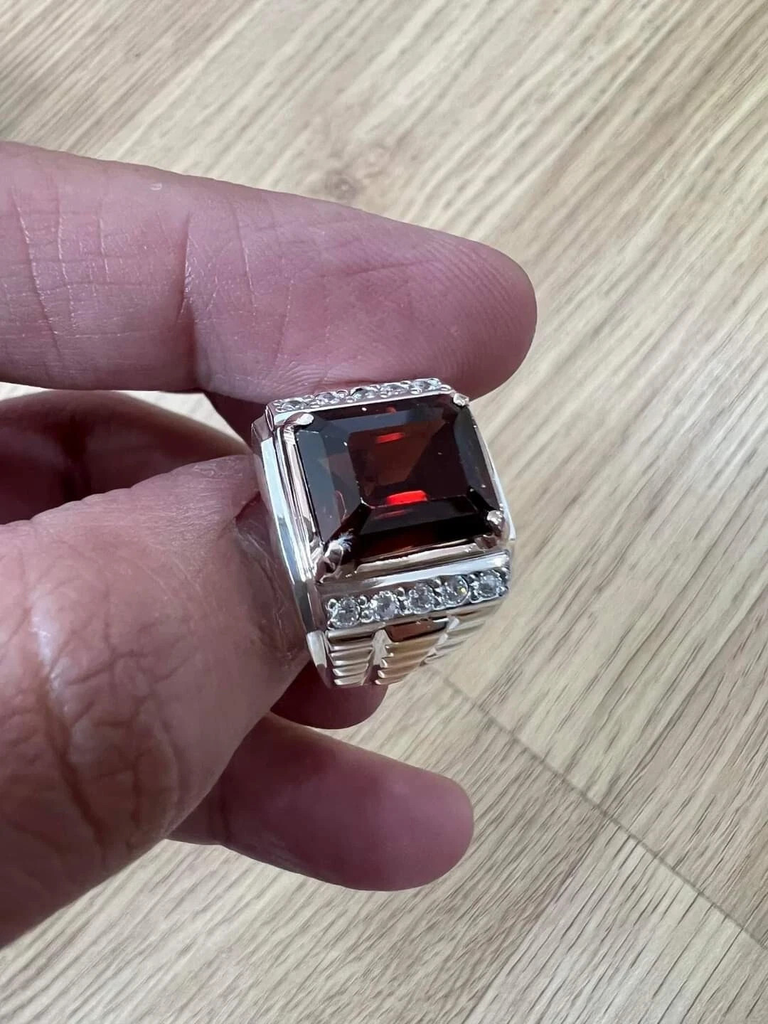 3Ct Emerald Lab Created Garnet Men’s Wedding Ring 14K White Gold Plated Silver