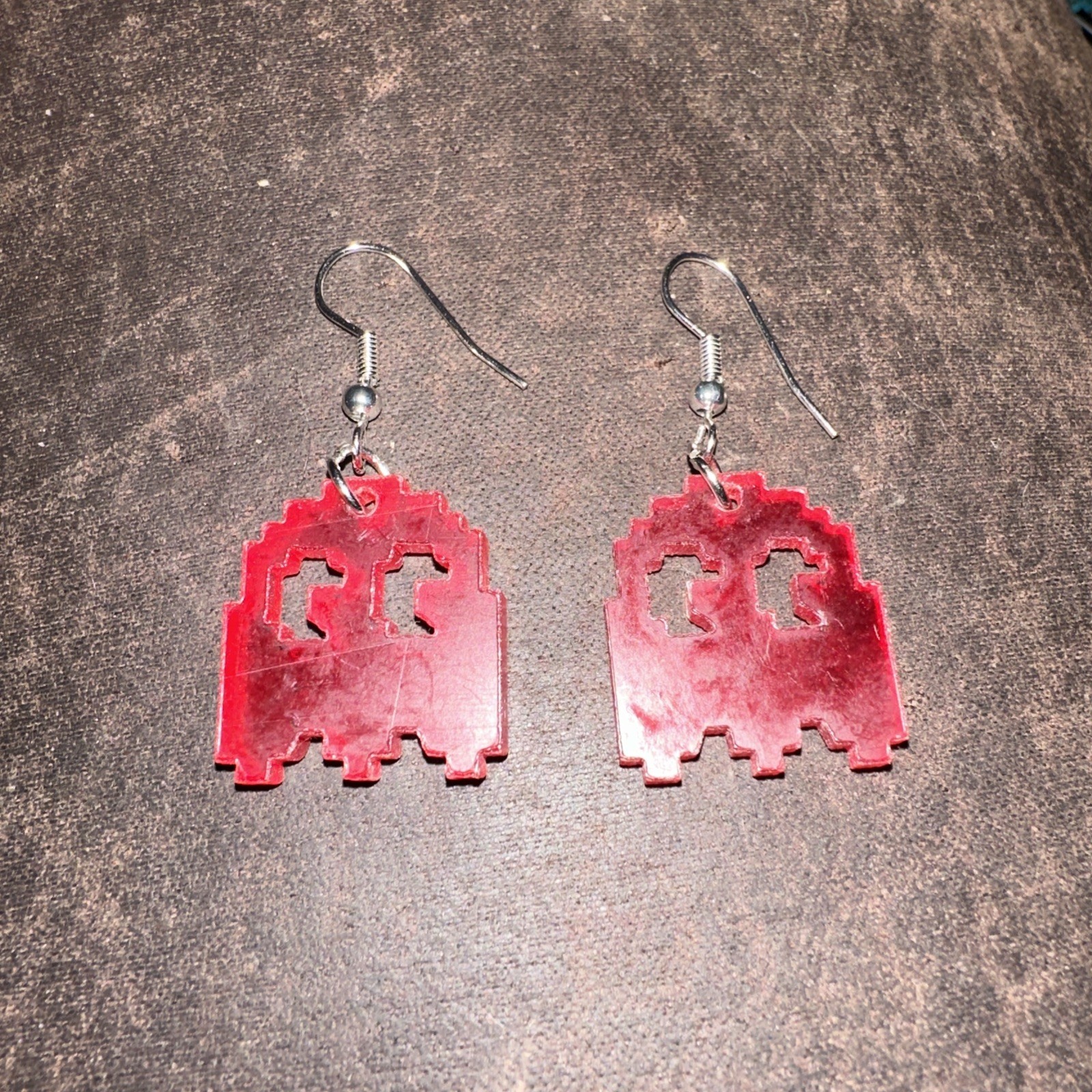 Red PAC-Man Ghost Drop Dangle Earrings