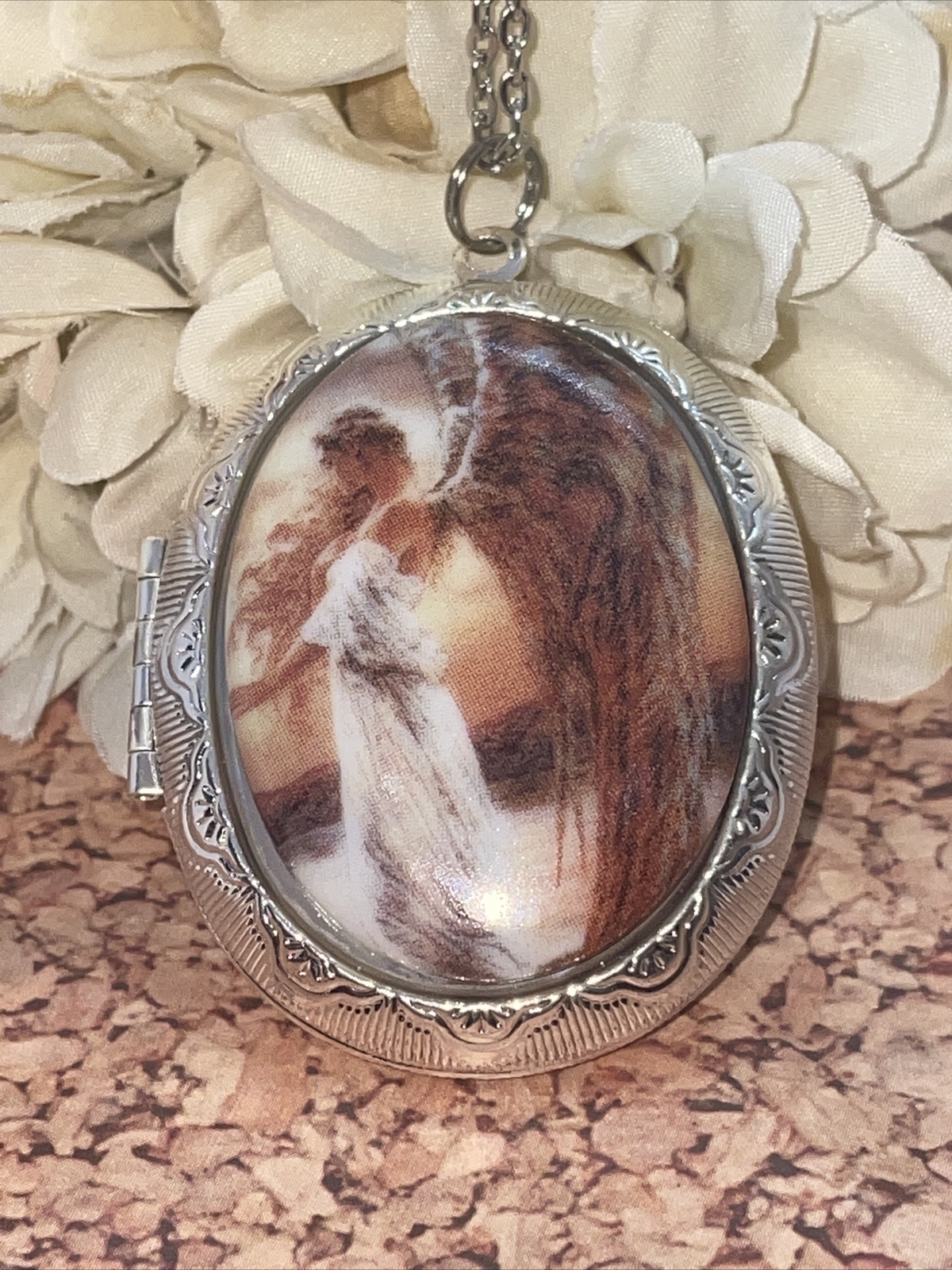 Angel Porcelain Silver Locket Necklace Photo China Jewelry birthday Gift wife