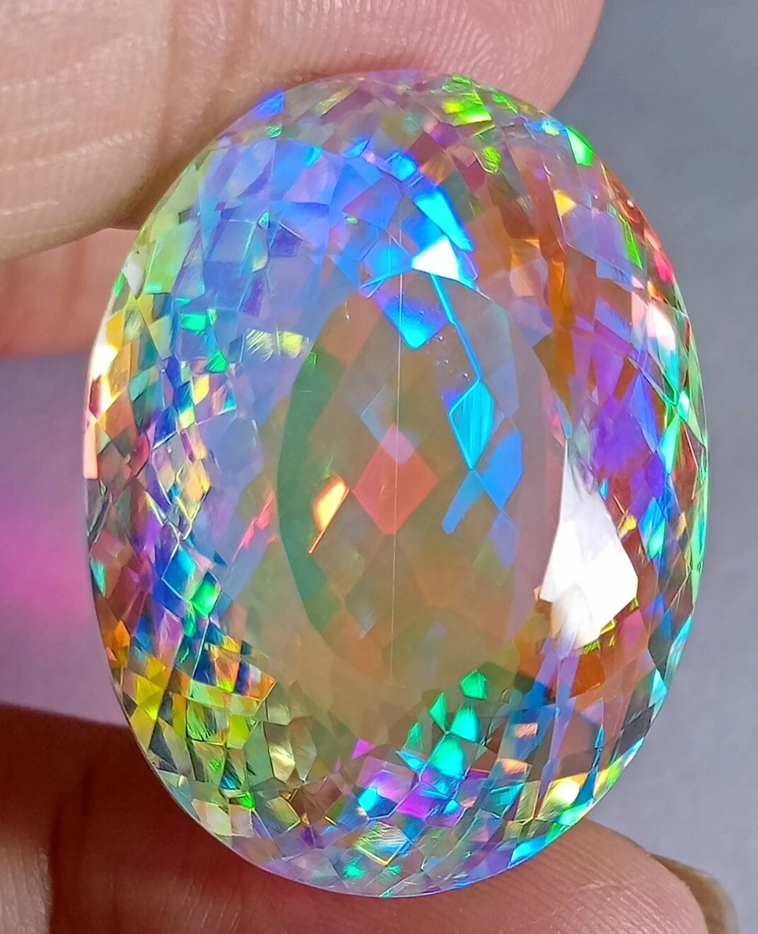 Oval Rainbow Color Mystic Quartz 60.10 Ct Certified Loose Gemstone Natural