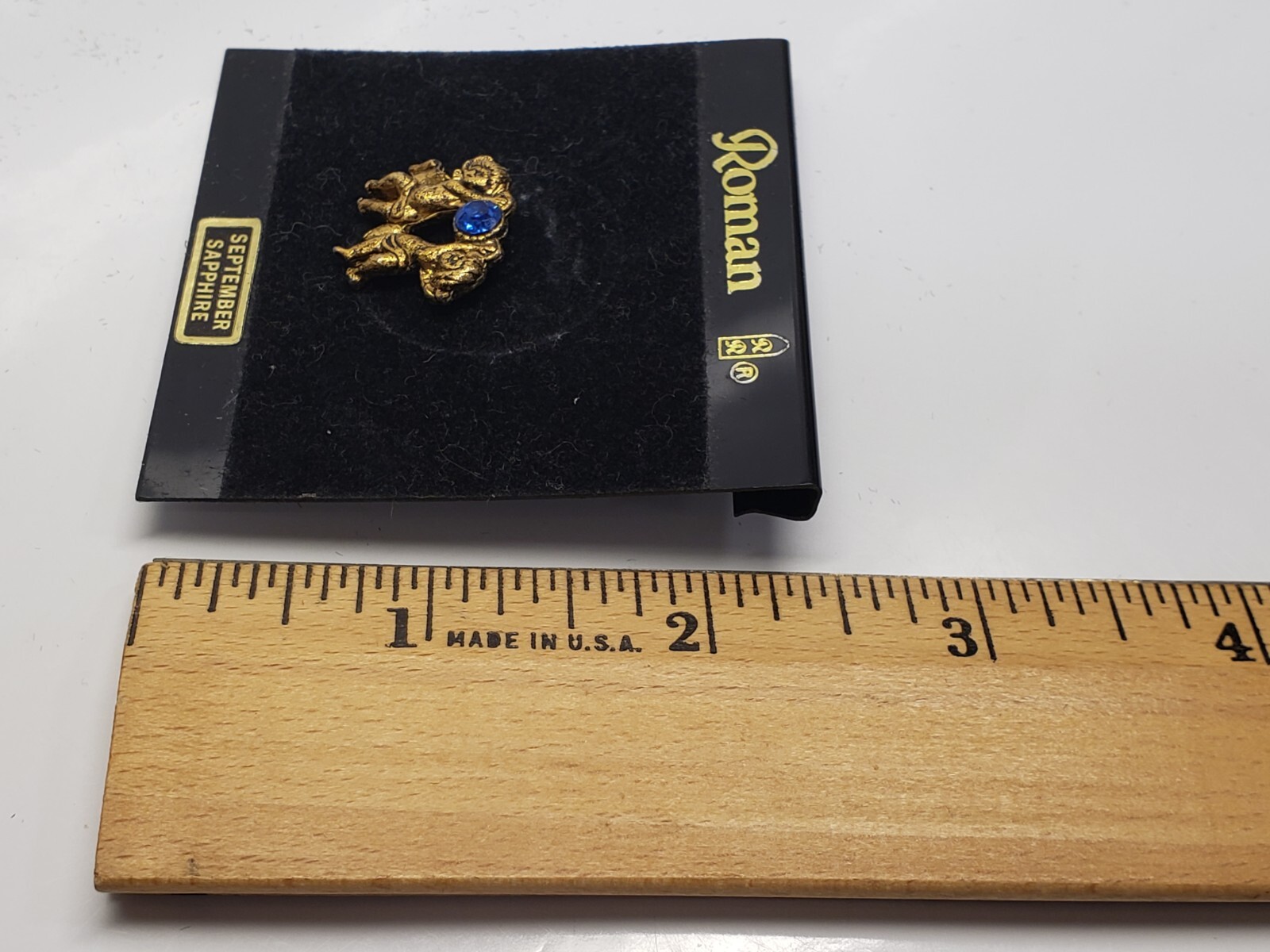 NEW ROMAN INC 2 Angels Holding September Sapphire Birthstone Blue Pin Brooch