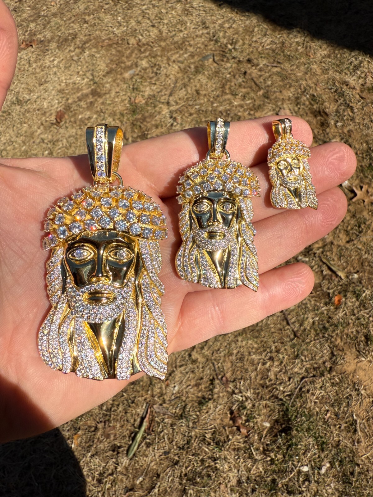 Real MOISSANITE Kufi Jesus Piece Biggie Smalls Tito Pendant 14k Gold Over Silver