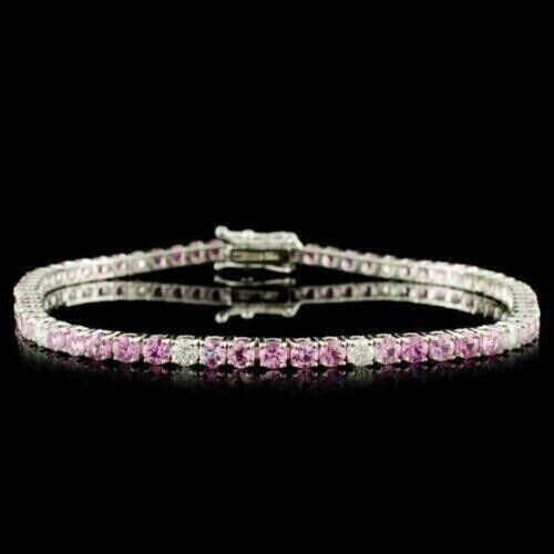 6Ct Pink Sapphire & Diamond Lab Created Tennis Bracelet In 14K White Gold Plated