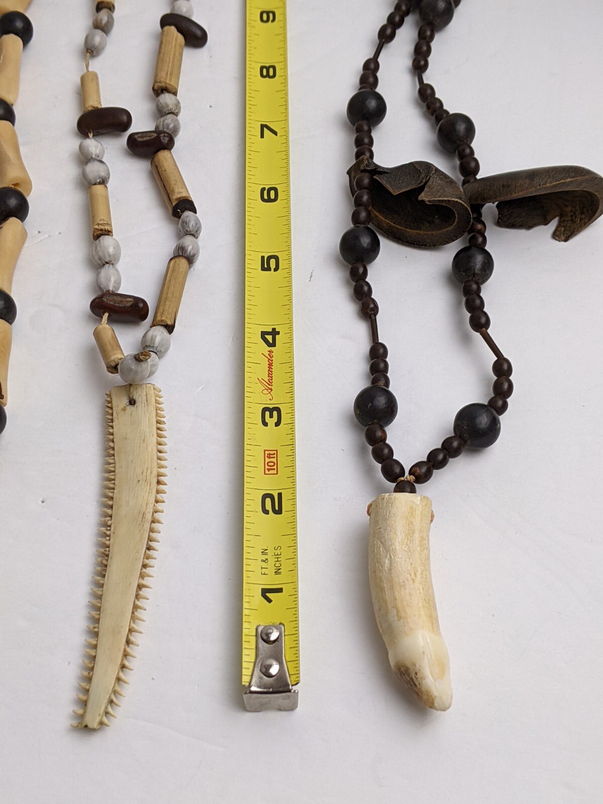 3 Vtg South American Tribal Necklaces Penis Bone Jaw Bone, Seeds, Bamboo, Nuts