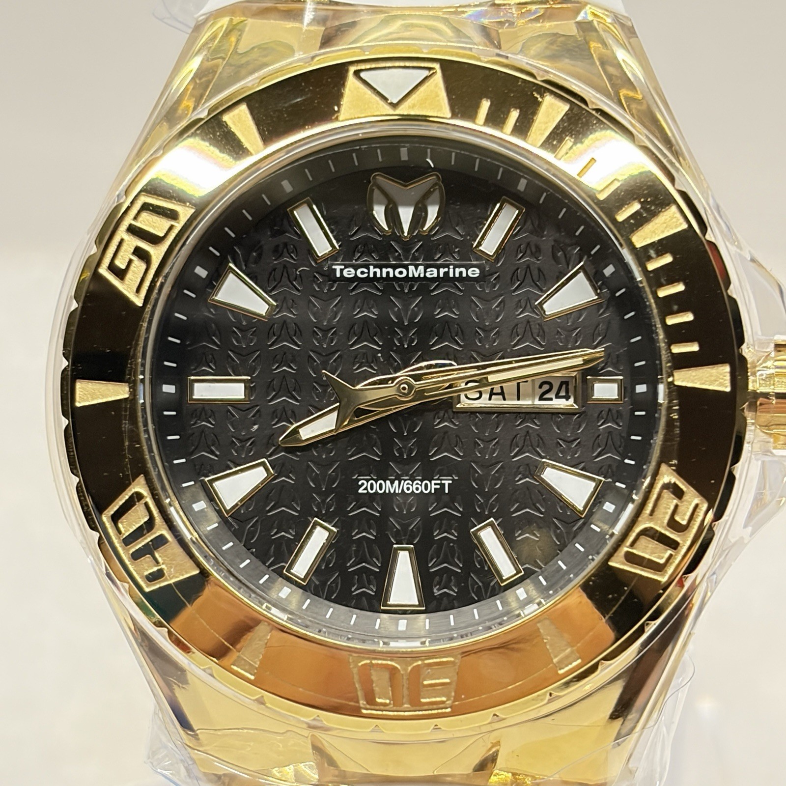 TechnoMarine Cruise Monogram Men’s 46mm Gold Black Dial White Strap TM-122013