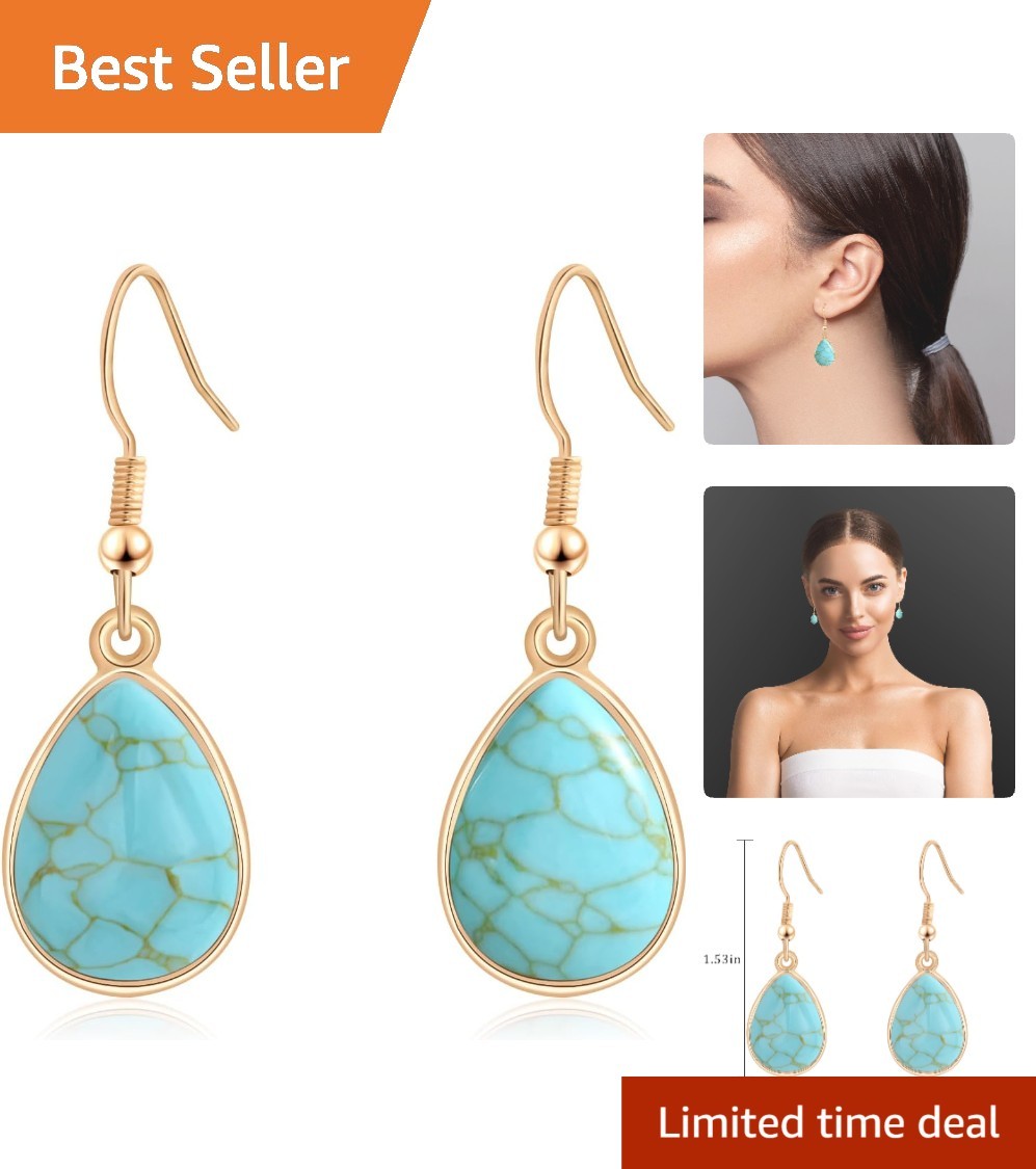 Hypoallergenic Turquoise Teardrop Earrings – December Birthstone 14K Gold Plated