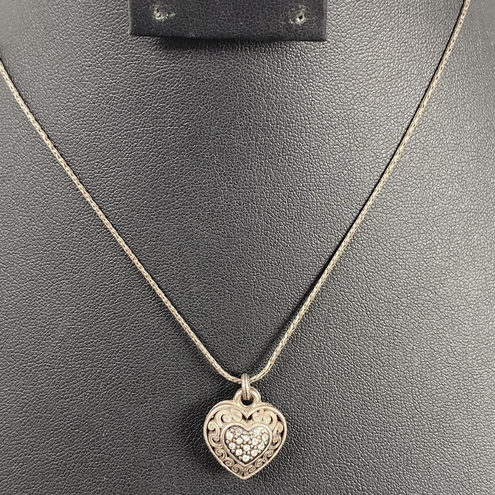 Brighton Silver-Tone Heart Swirl Necklace Magnetic Locket Adjustable Chain 18″