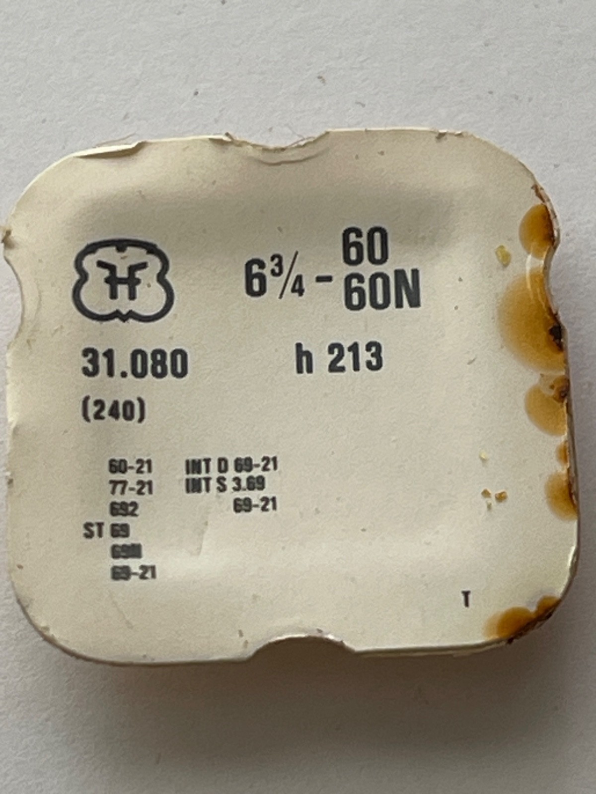 FHF Cal 60, 60N, 60-21, 77-21, 692, ST69, 69N, 69-21, Part 240 Cannon pinion NOS