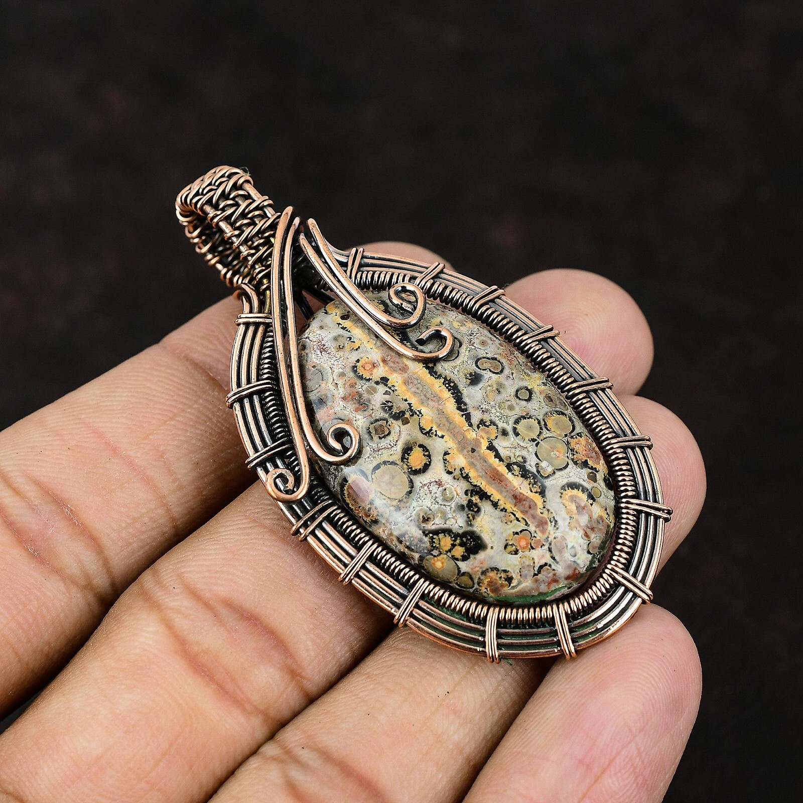 Ocean Jasper Gemstone Jewelry Copper Gift For Love Wire Wrapped Pendant 2.52″