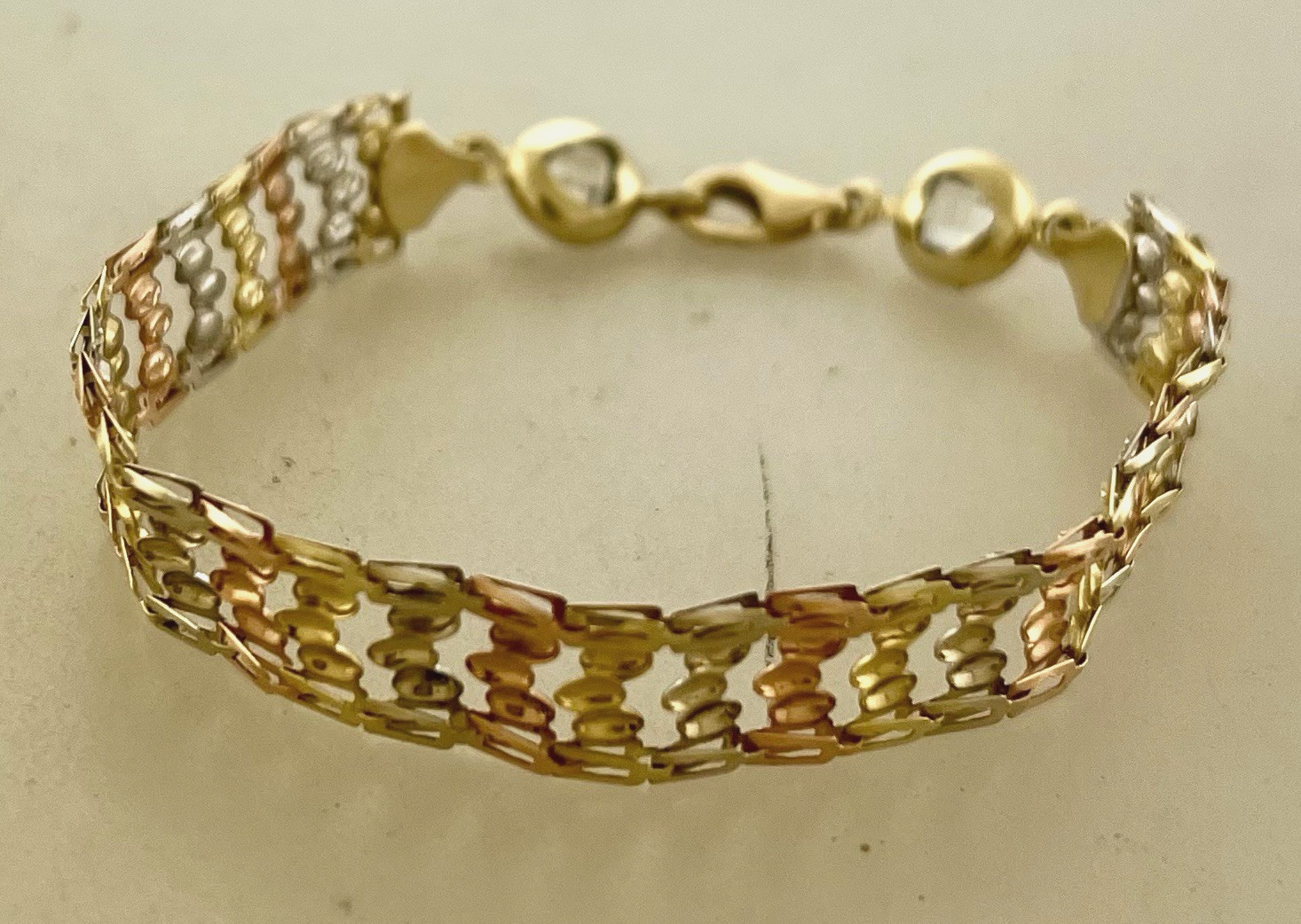 14k Tri-color Gold Hollow Link Women’s Bracelet