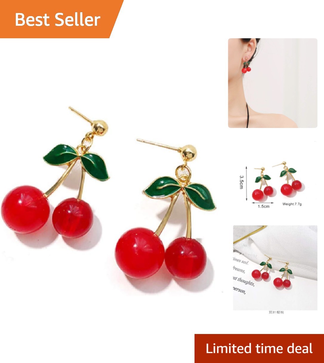 Versatile Handmade Cherry Earrings – Lightweight Tassel Design for All Occasions