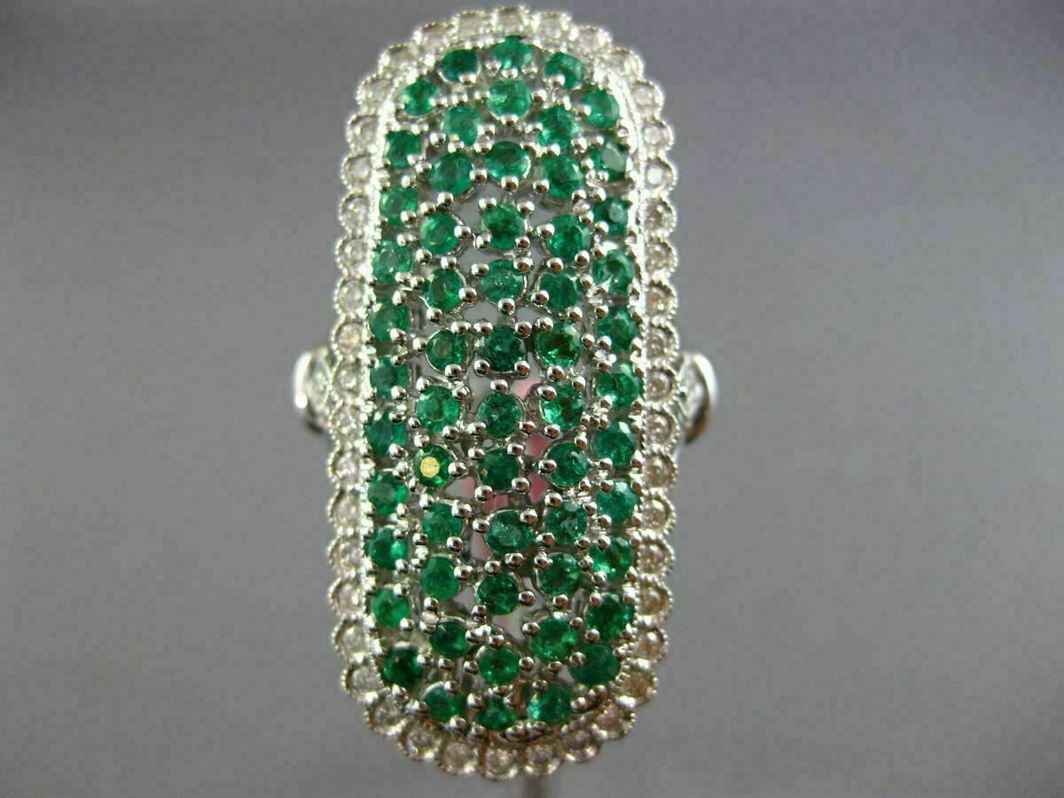 EXTRA LARGE 2.17CT DIAMOND & COLOMBIAN EMERALD 18K WHITE GOLD FILIGREE OVAL RING