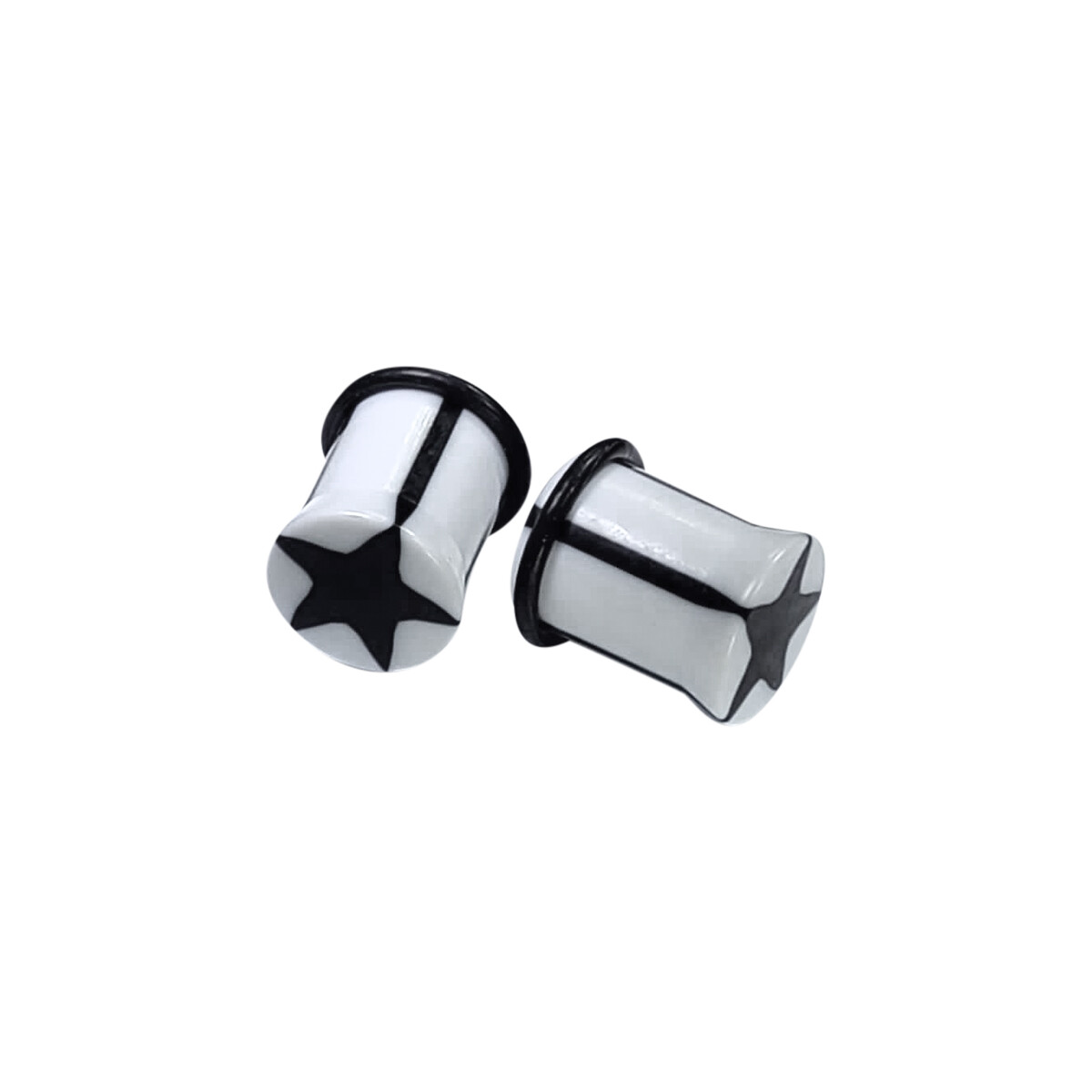 Pair of Ear Plugs Acrylic O-ring Black Star Design – Different gauges available