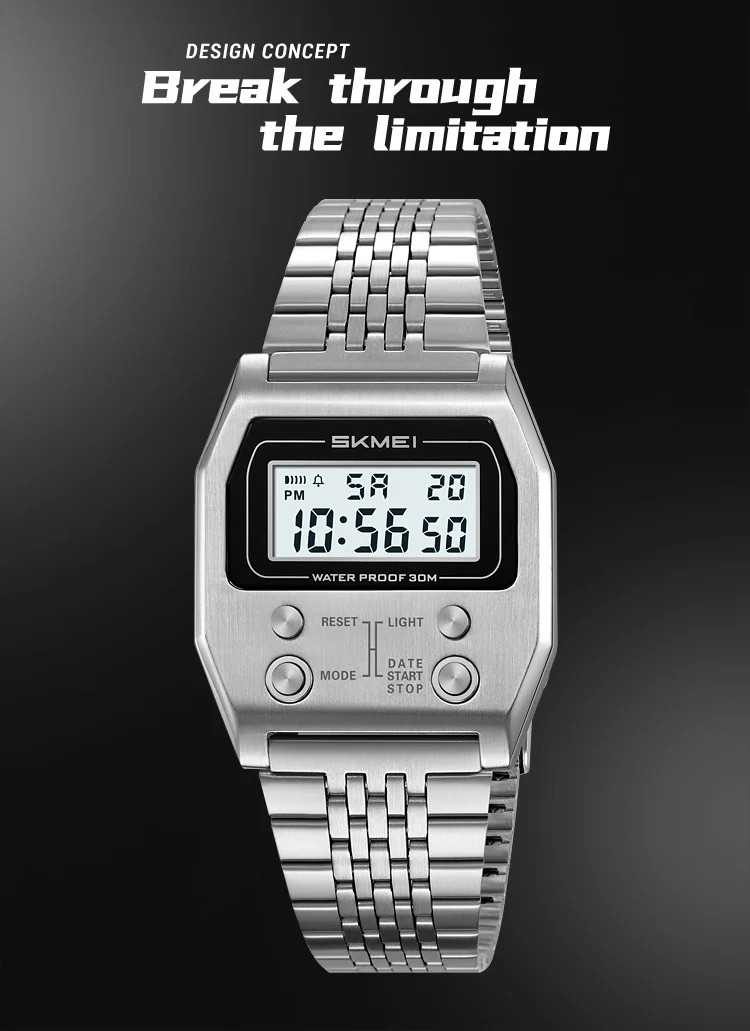 SKMEI 2460 Men’s Sports Waterproof Digital Watch Stainless Steel Luxury Retro LE