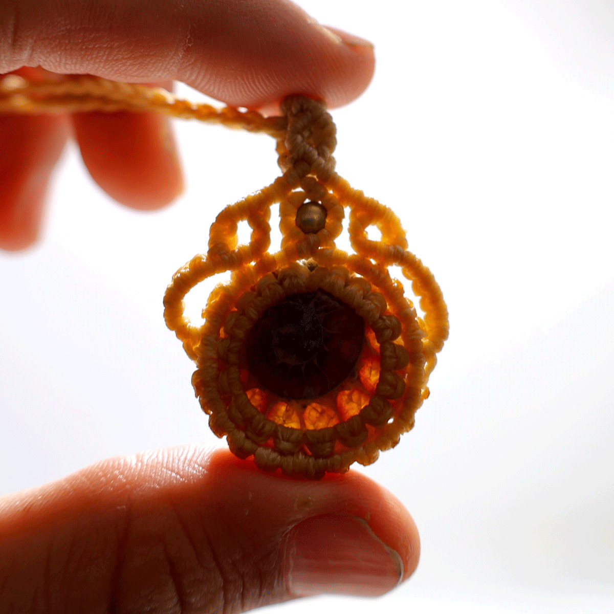 Ancient Spiral of Time~ Natural Ammonite Fossil Hand Woven OOAK Macrame Necklace