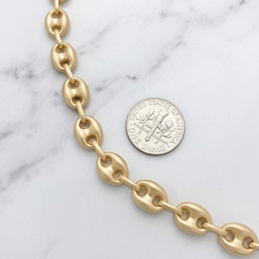 14K Yellow Gold Plated 925 Sterling Silver 8mm Mariner Anchor Chain Necklace