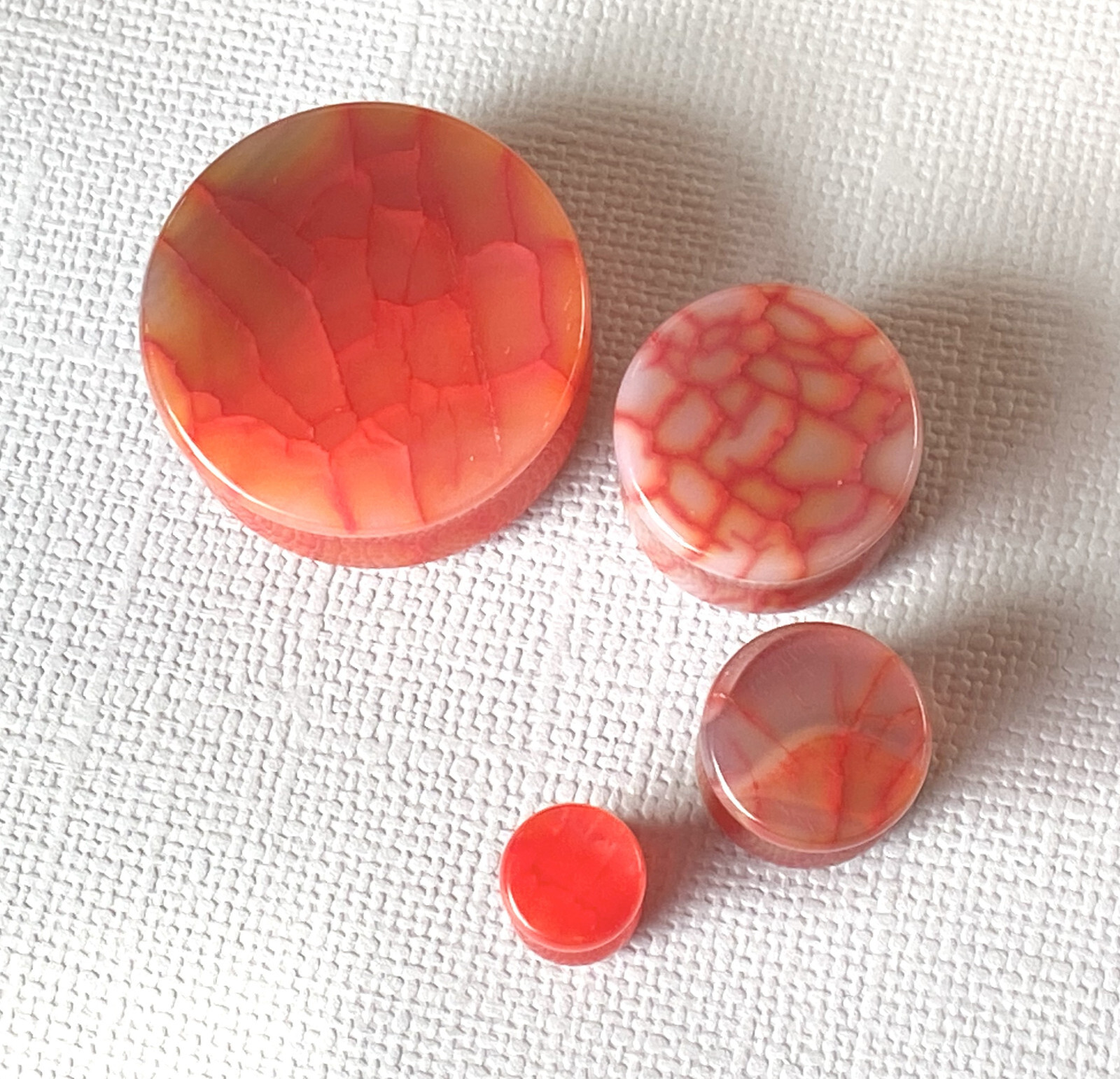 PAIR Red Dragons Vein Agate Stone Double Flare Plugs Organic Earlets Gauges