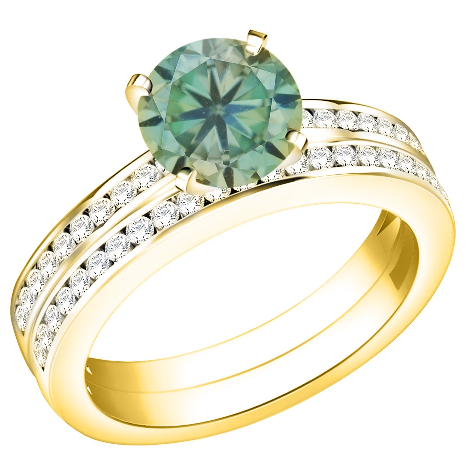 14KT Gold 2.50Cts. Certified Bluish Green & White Diamond Ring – Tariff Free