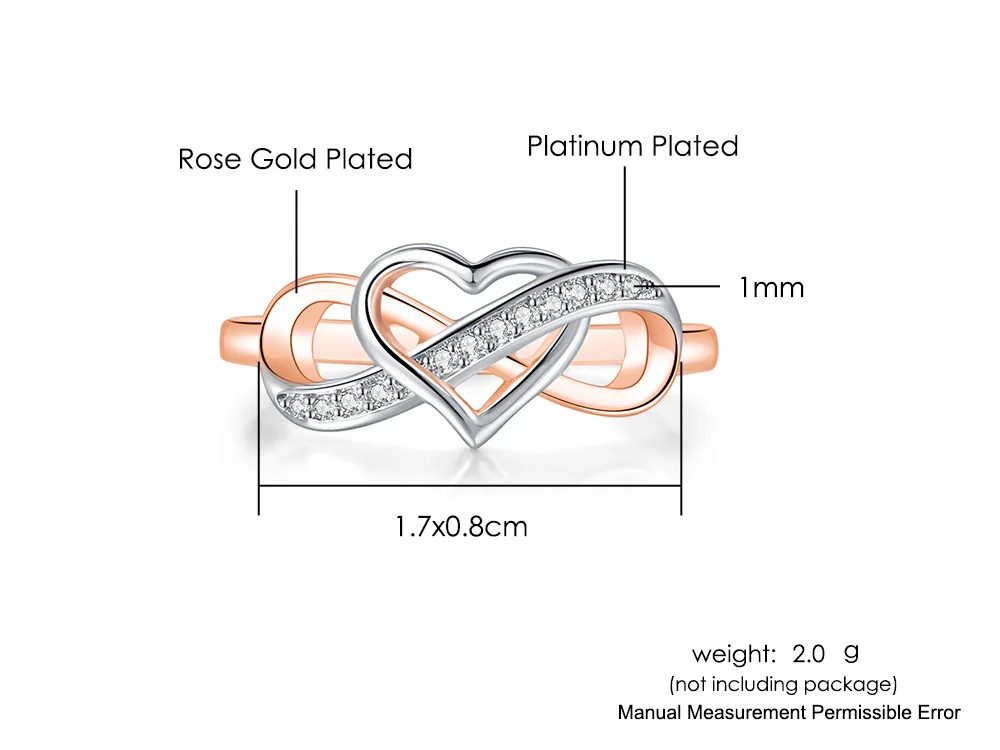Wedding Band Ring Infinity Heart Love Zircon Tension Mount Women Jewelry