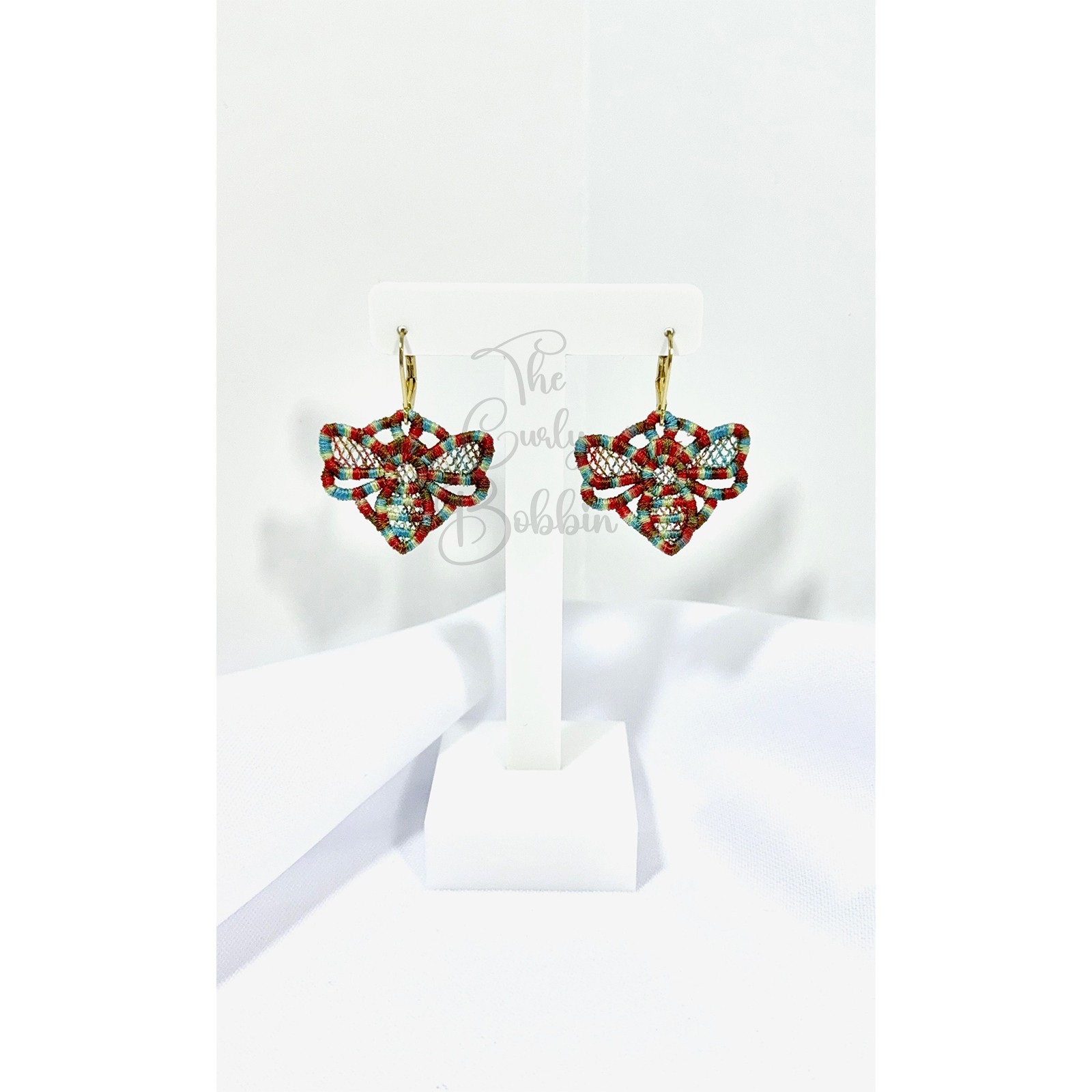 Embroidered Lace Bumblebee Leverback Earrings and Charm Bundle Birthday Gift