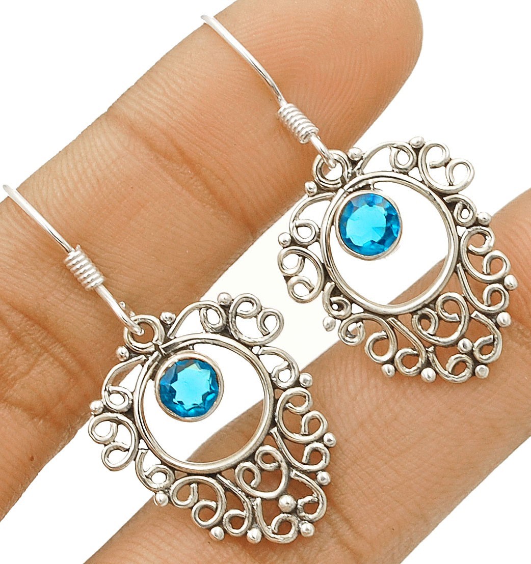 Natrual Flawless Blue Topaz 925 Sterling Silver Earrings Jewelry @B13-3