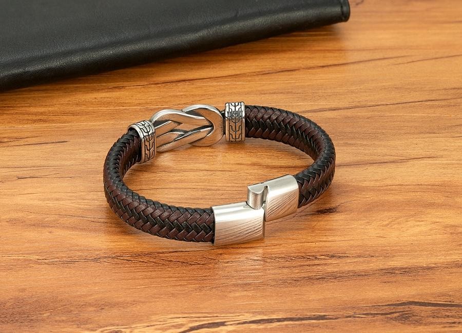Men’s Stainless Steel Braided Leather Bracelet Black/Brown Magnetic Clasp Rope