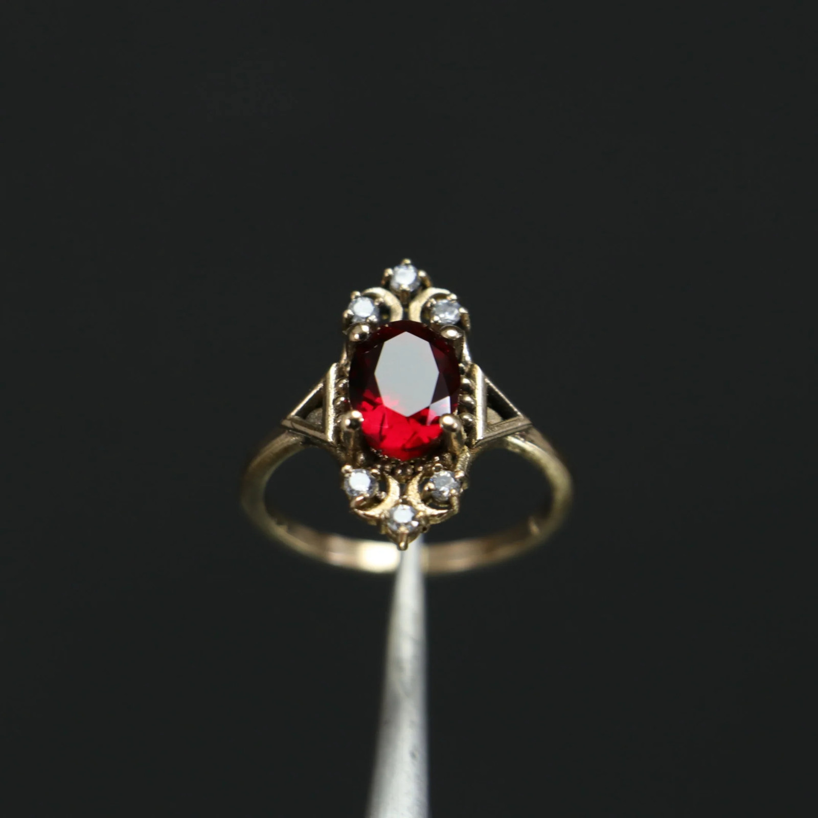 Handmade Garnet and Moissanite Ring