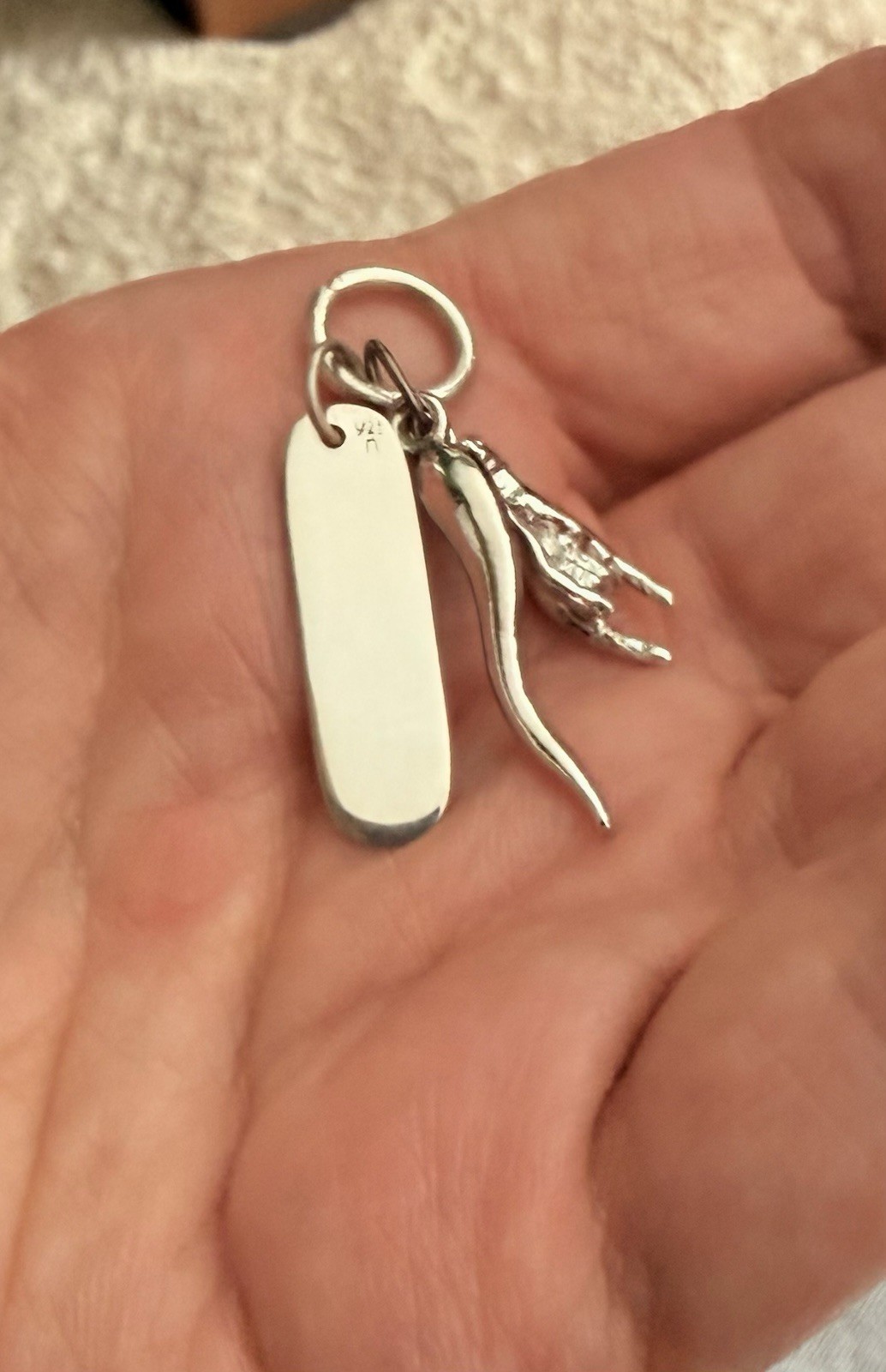 Vintage 3 Charm Sterling Silver 925 Italian Horn / Hand / Bliss Pendant