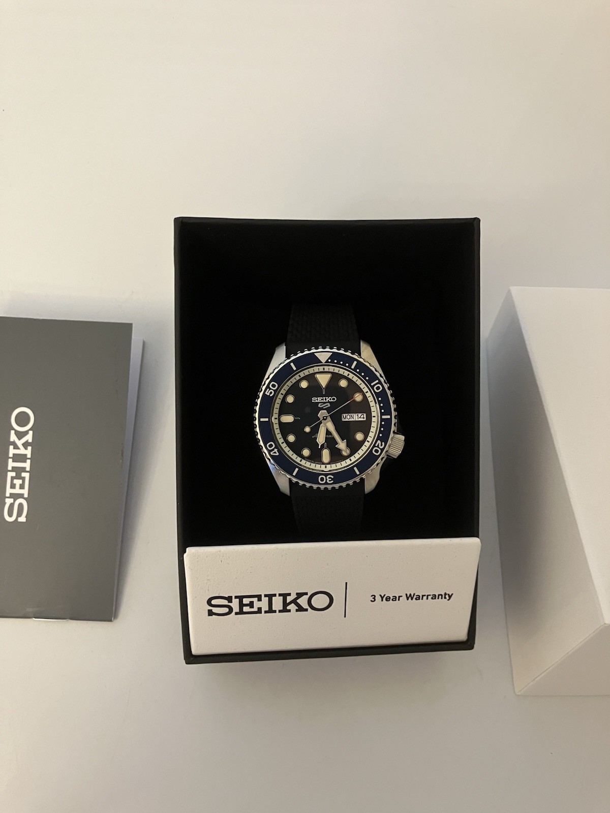 Seiko 5 Sports Sunray Blue Men’s Watch, Silicone Strap, Exhibition 4R36A Caliber