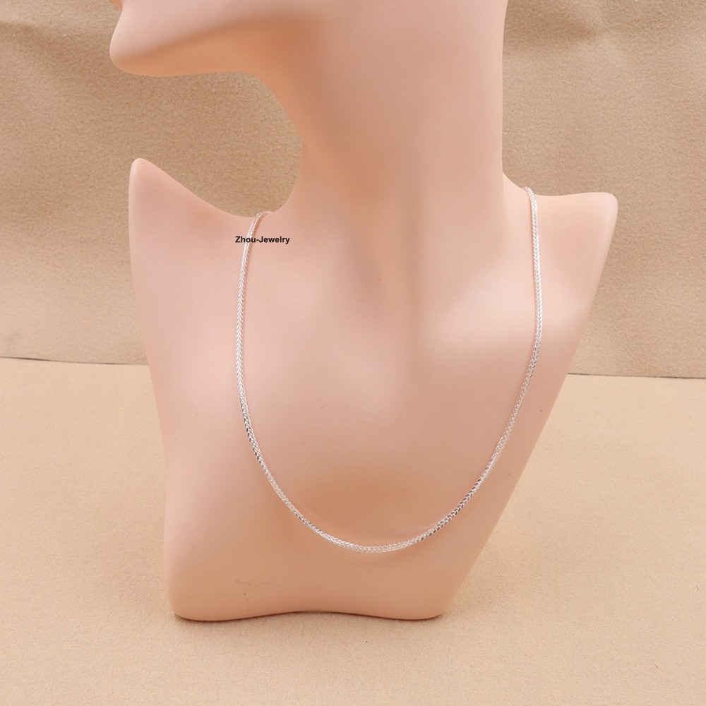 Real S999 Fine Silver Necklace 1.8mm Wheat Link Chain for Women 17.7inch