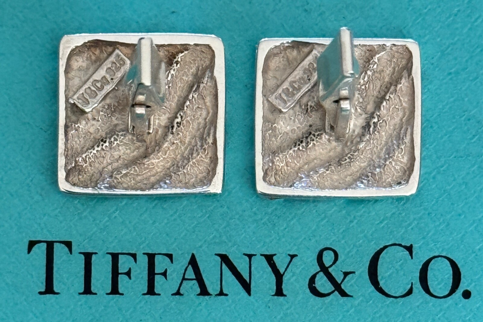 Tiffany & Co. Cufflinks Square Wave Sterling Silver 925 Vintage