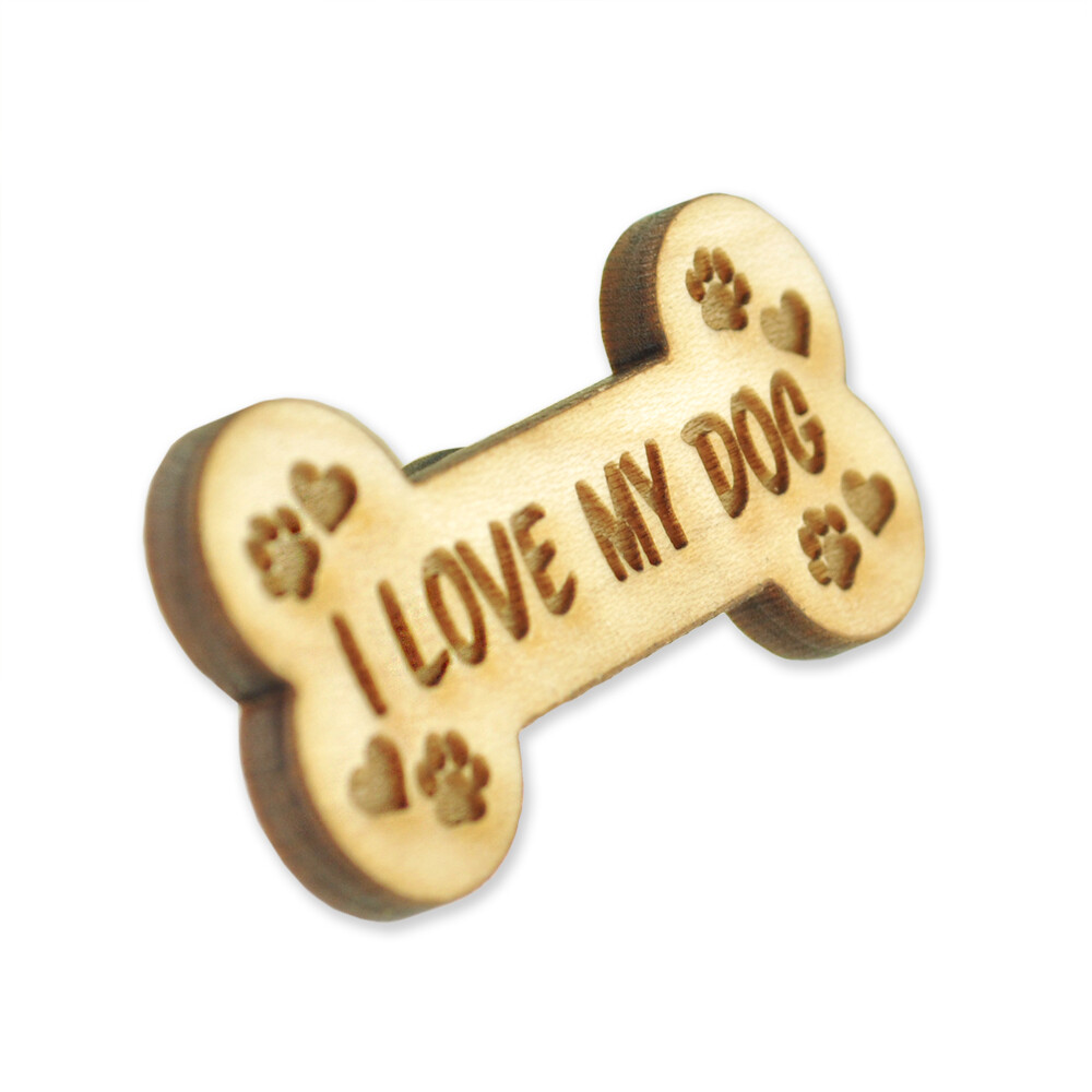 PinMart I Love My Dog Bone Puppy Pawprint Lover Laser Engraved 3D Cut Wooden Na