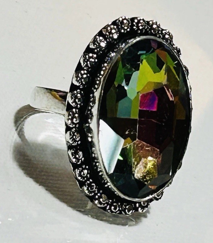 58764. Size 7.75. Mystic Topaz Gemstone Ethnic Handmade 925 Silver Ring