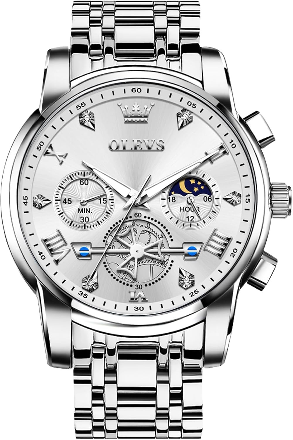 Luxury Waterproof Big Face Stainless Steel Multifunction Mens Watches