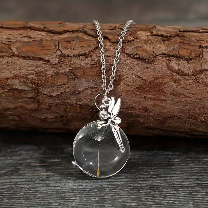 Fairy Seed Glass Globe Jewelry Silvery Angel Tinker Bell Pendant Necklace