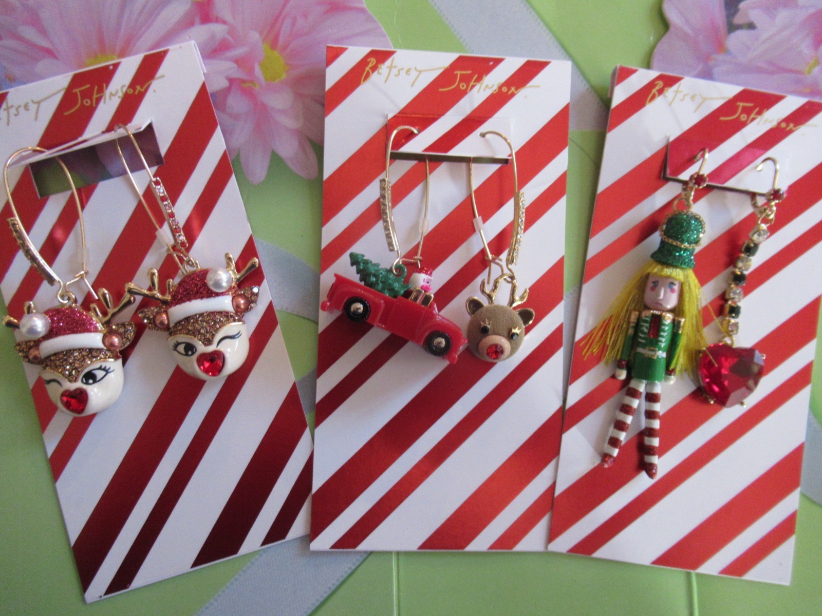 Betsey Johnson Authentic Christmas Earring Lot 3 Nutcracker Truck Reindeer NWT
