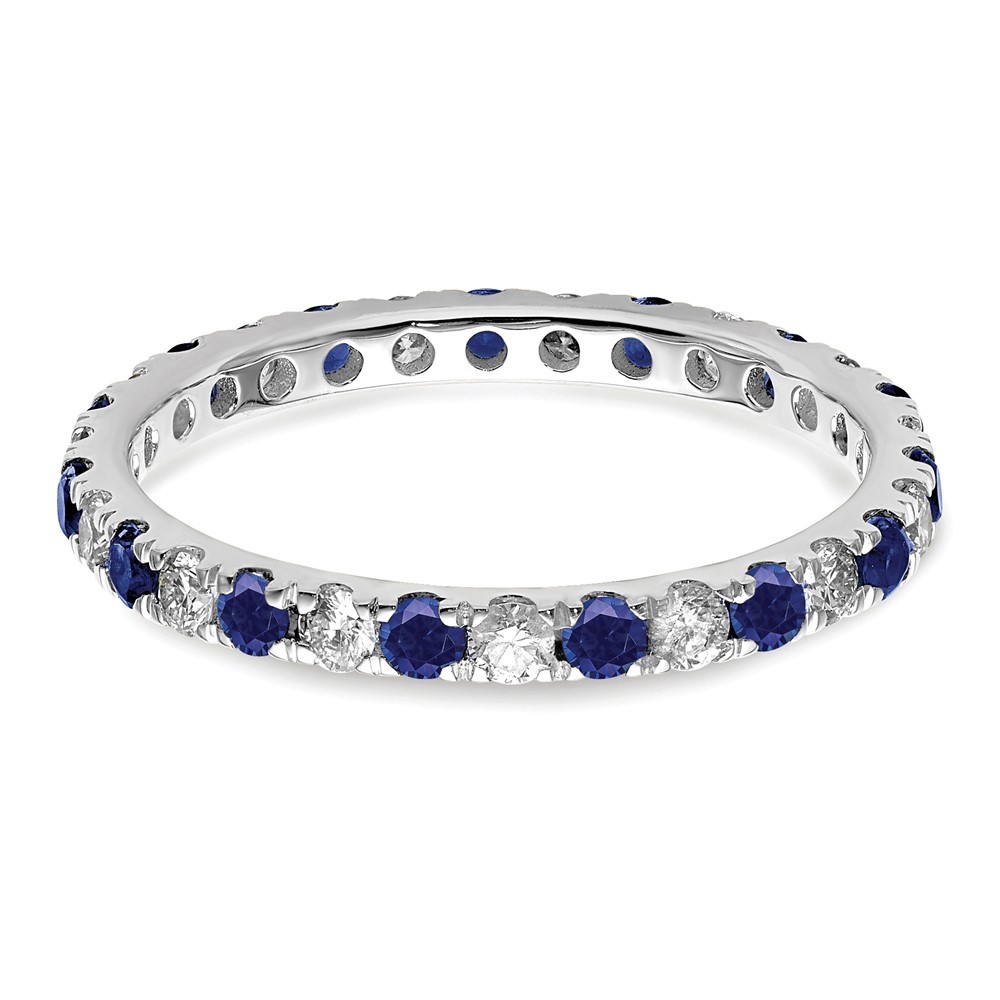 14K White Gold Lab Grown Diamond & Blue Sapphire Eternity Band Ring Size 7
