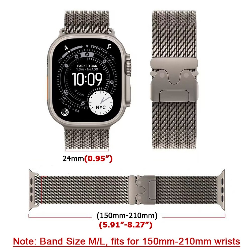 Natural/Black Titanium Milanese Loop Band Strap for Apple Watch Ultra 3 2 1 49mm