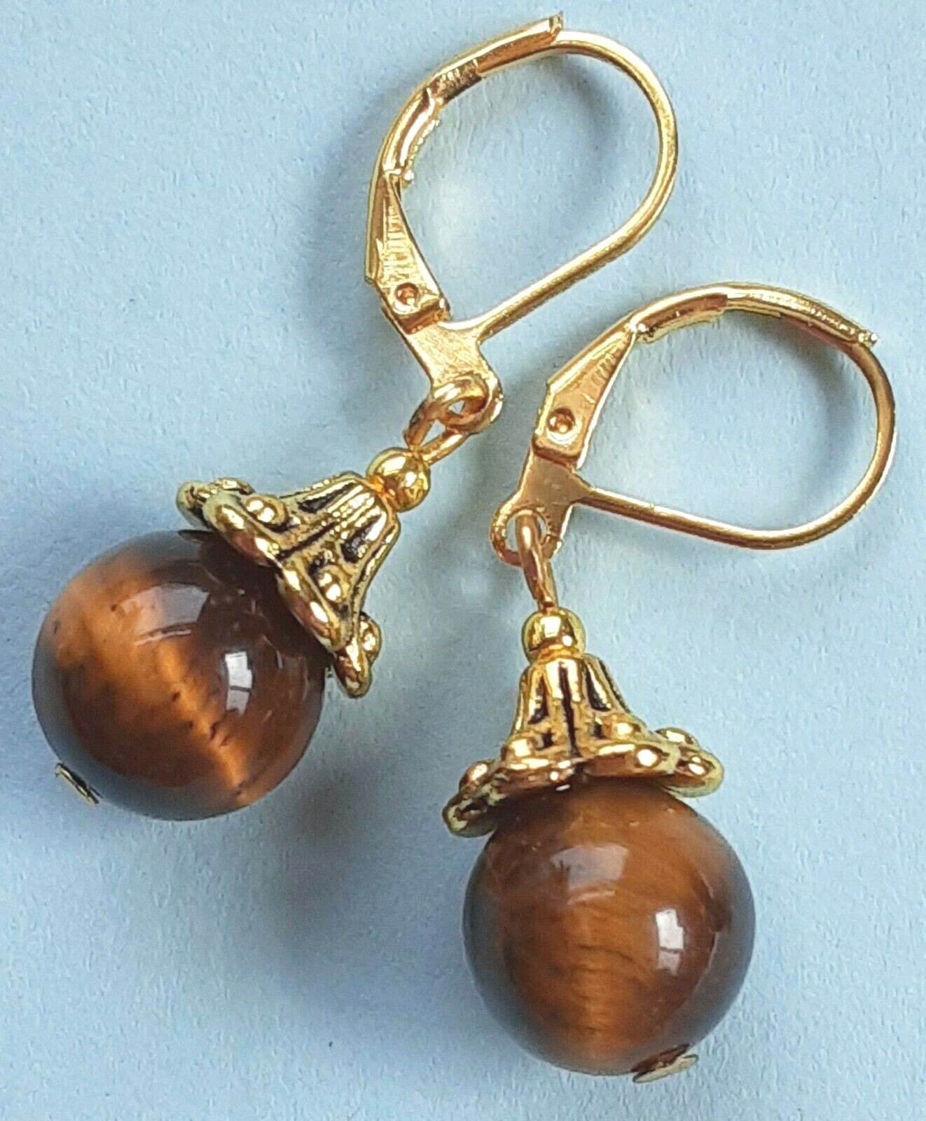 TIGER EYE DROPS Lever back handcrafted CHOOSE Silver PL or Gold PL XGE-1