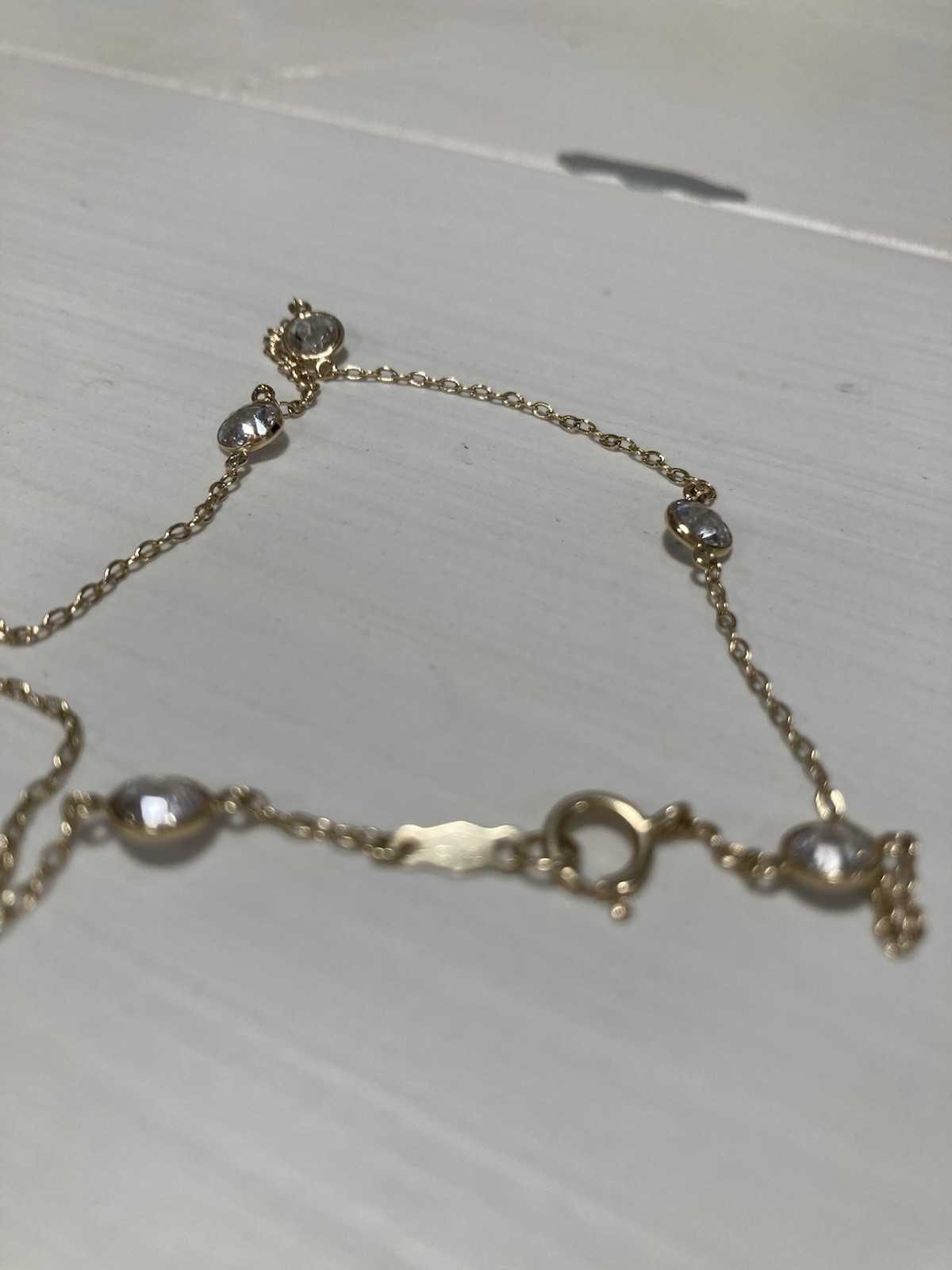 QVC Diamonique by the Yard Anklet 14K Yellow Gold & CZs 10.5″ Ankle Bracelet