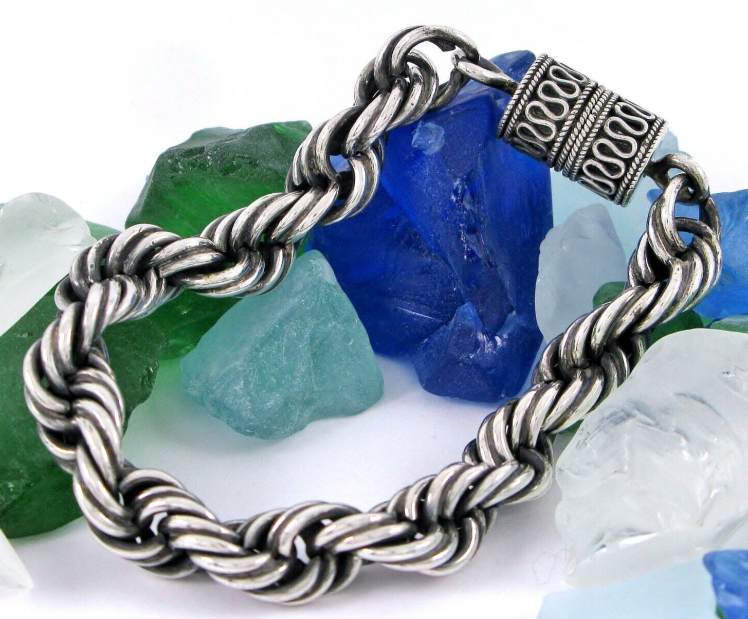 Suarti Sterling Silver 925 7.7″ Rope Bracelet 48.7G