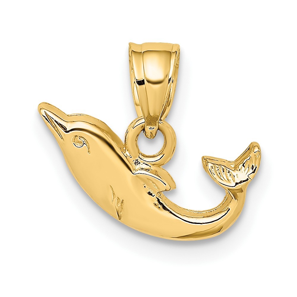 10K Yellow Gold Polished Mini Dolphin Charm Pendant L-6.5 mm, W-13.55 mm