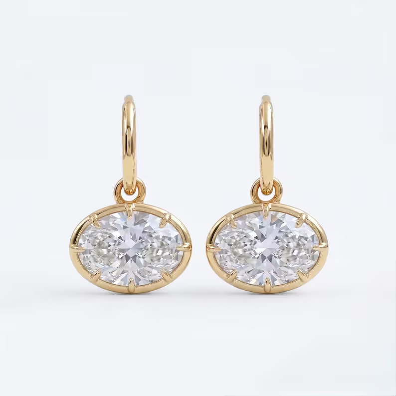 4CT Oval Cut Real Mossanite Drop & Dangle Hoop Earring 14k Yellow Gold Plated