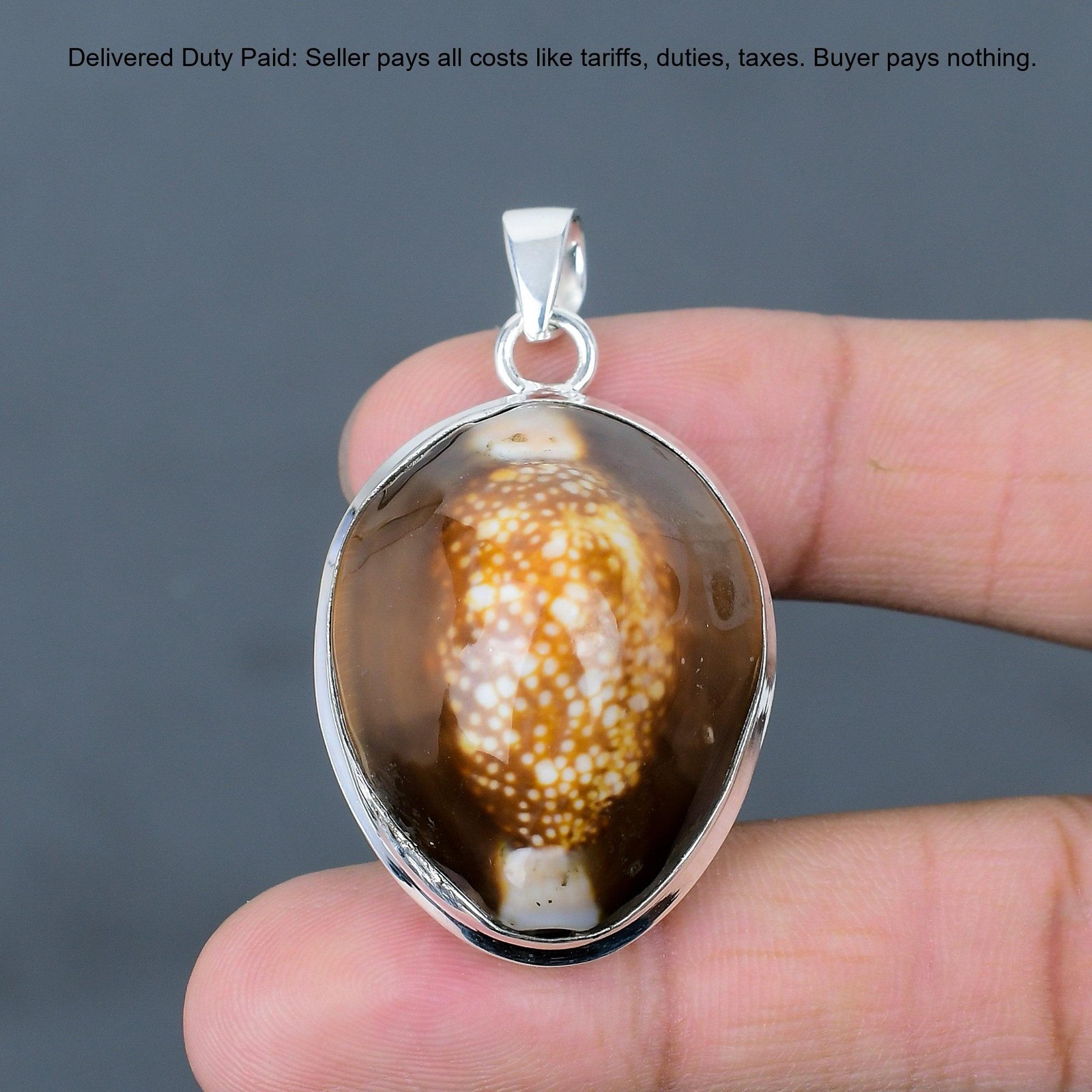 Oval Cowrie Shell Gemstone Wife Bezel Boho Handmade Pendant Jewelry 925 Silver