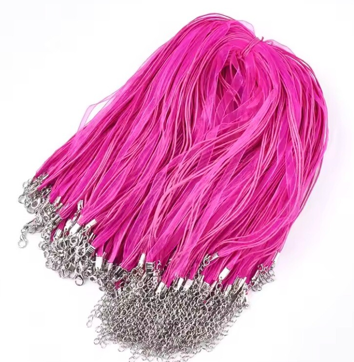 ORGANZA RIBBON CORD NECKLACE 17-18″ CHOOSE COLOR Purple Pink Black Burgundy More