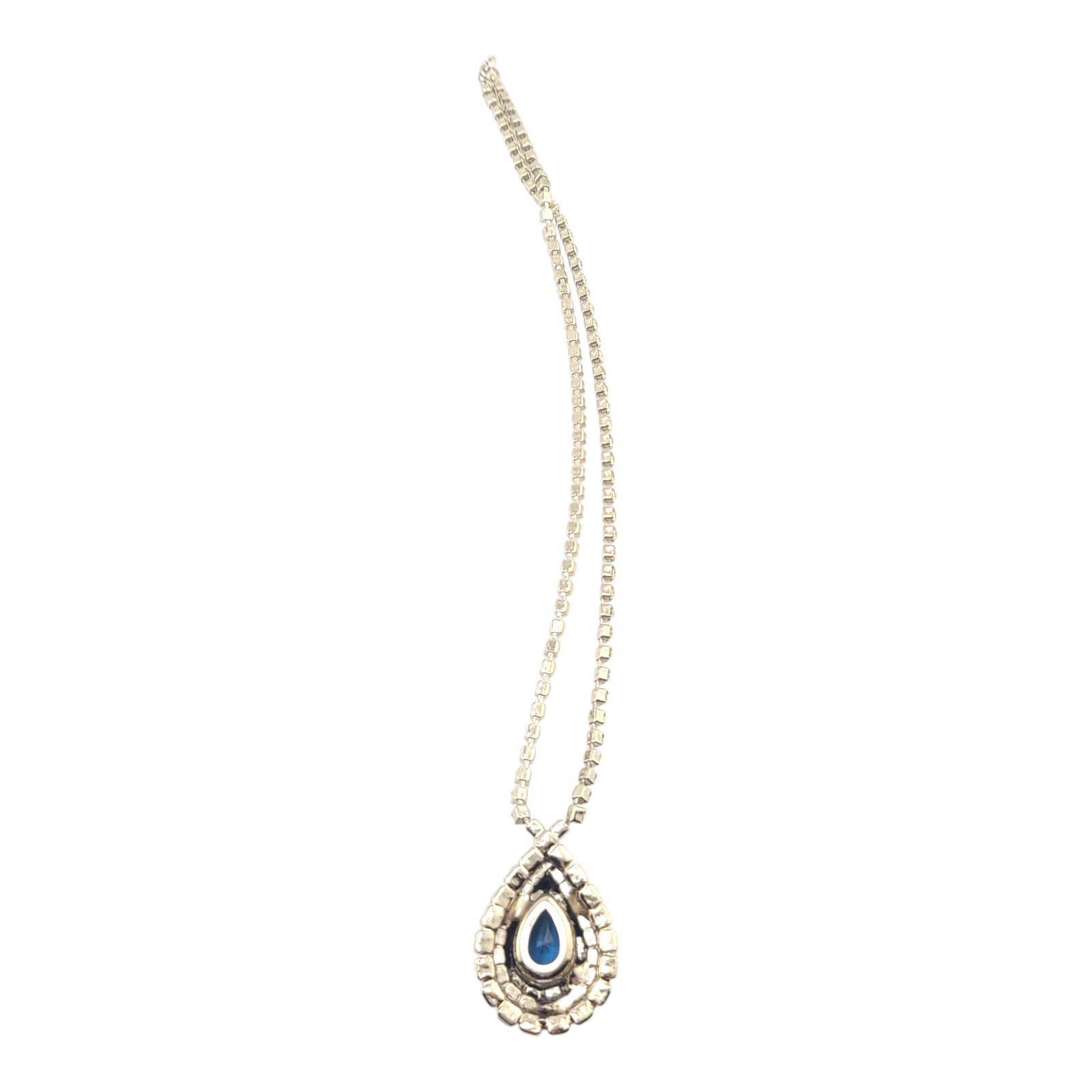 Vintage Rhinestone Earrings Necklace Set Sapphire Blue & Clear Tear Drop Princes