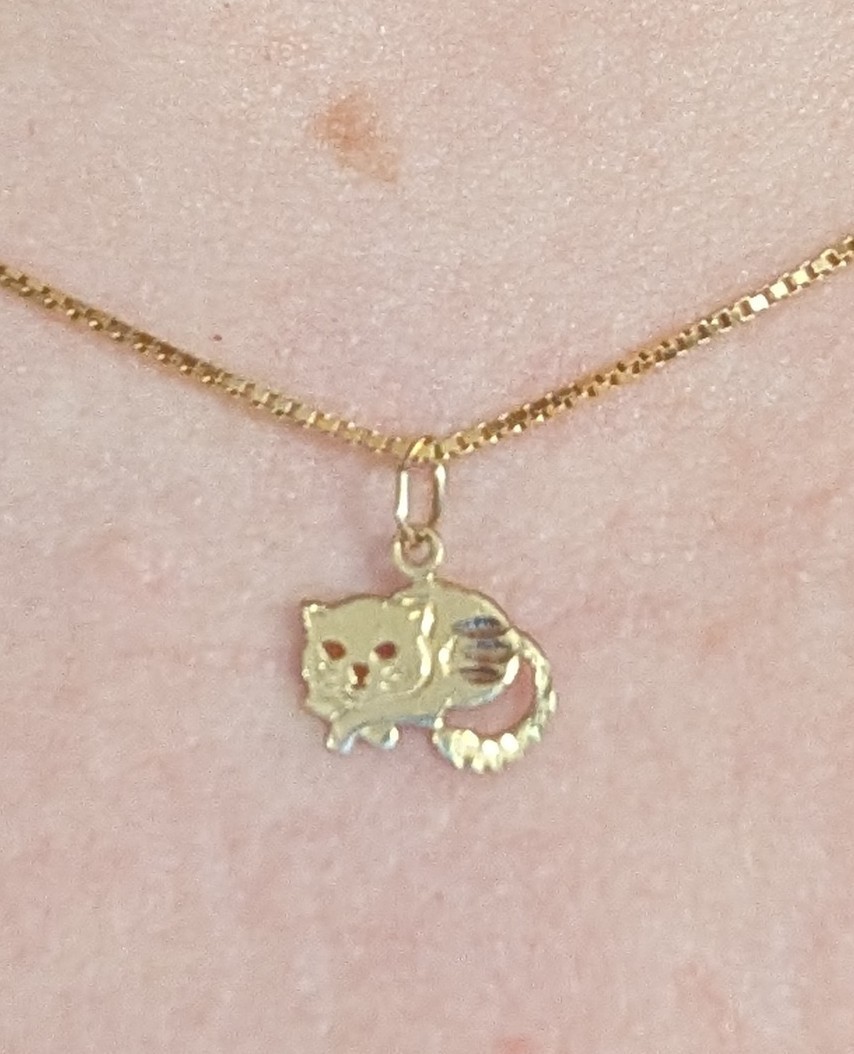 14k Yellow Gold Sleeping Cat Charm Necklace Pendant ~ 0.5g 19″ Chain