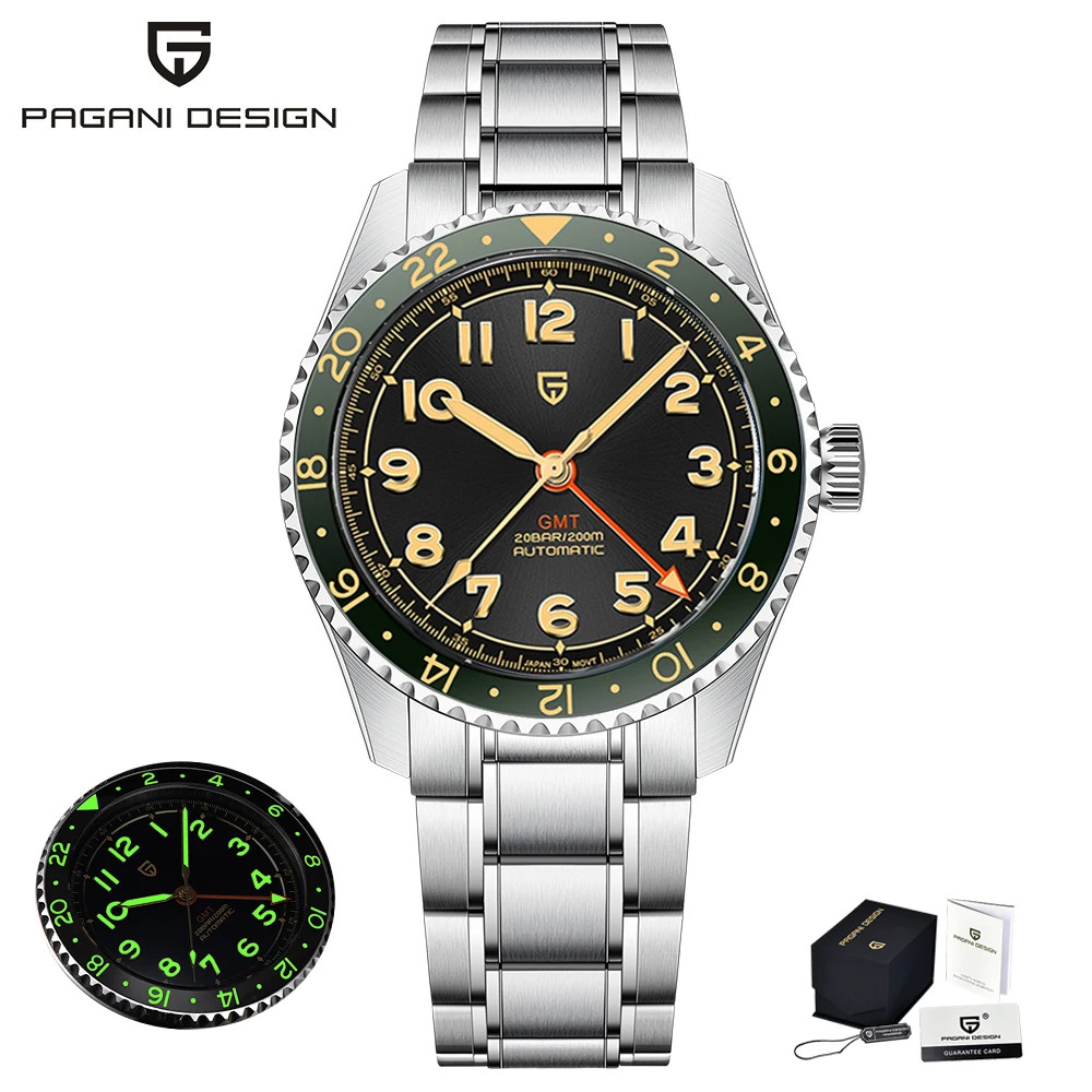 PAGANI DESIGN PD1784 GMT Automatic Mechanical Watch 40mm Sapphire 20Bar Diver