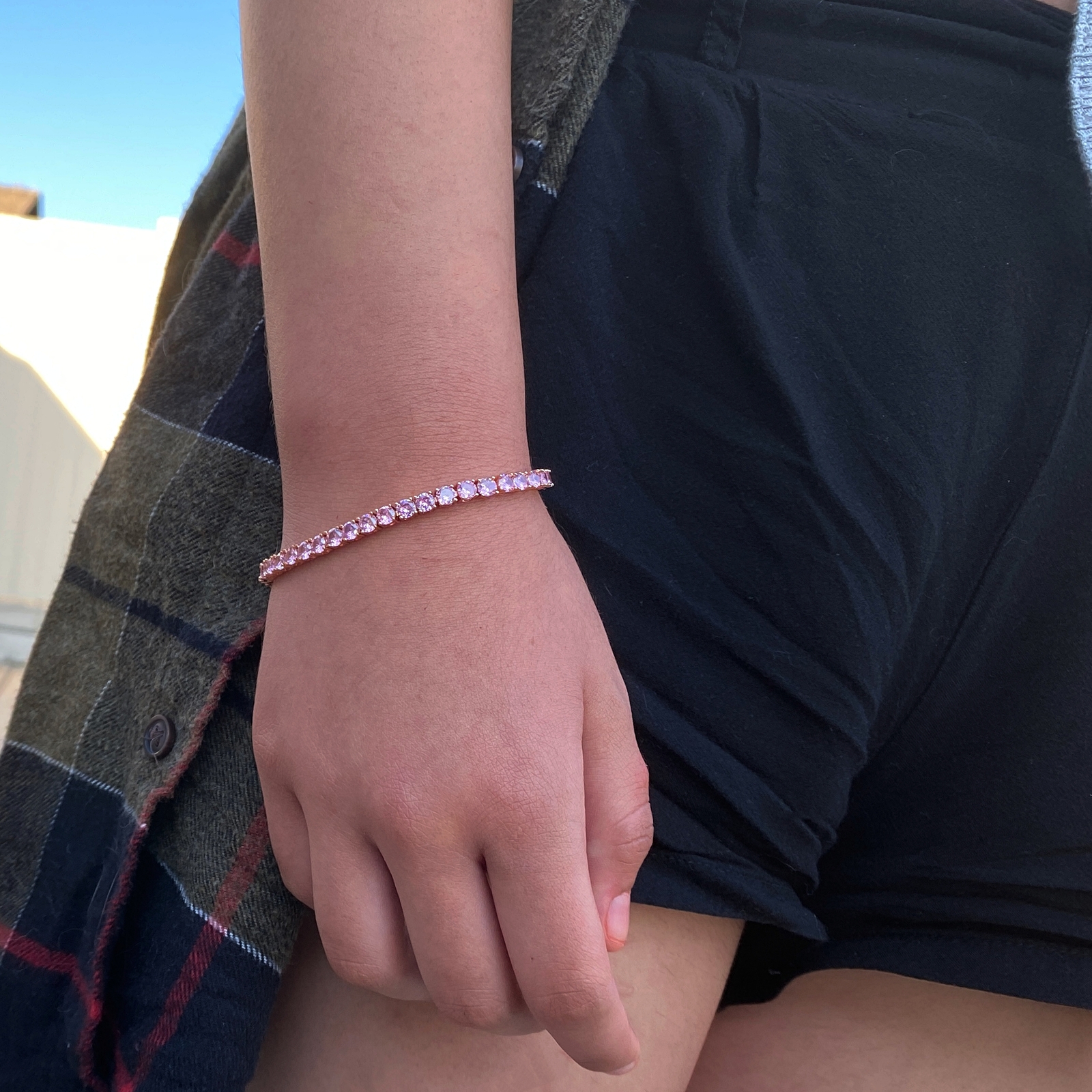 Tennis Bracelet Pink Iced Rose Gold Plated Simulated CZ 4MM Thick 7″ or 8″